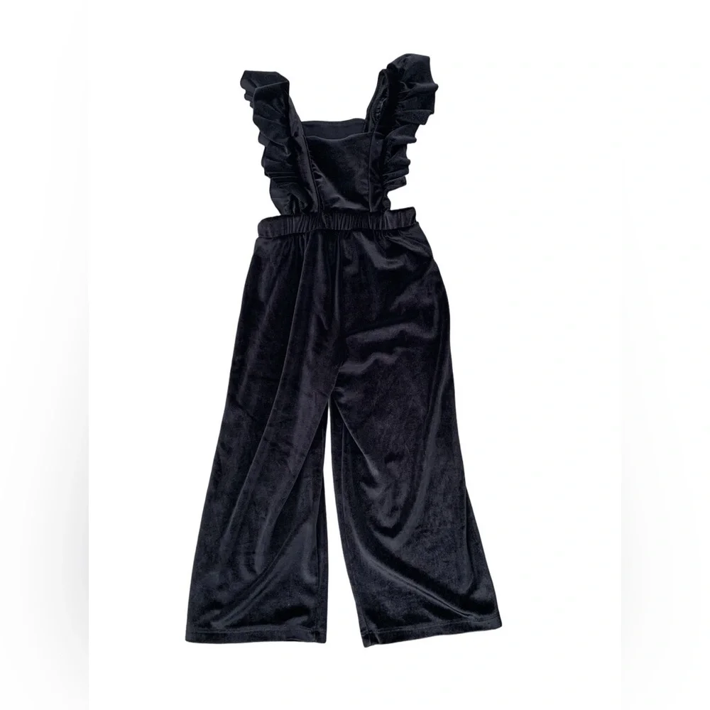 Zara Size 3-4 Years Black Velour Ruffle Shoulder Cit Out Sides Jumpsuit Romper